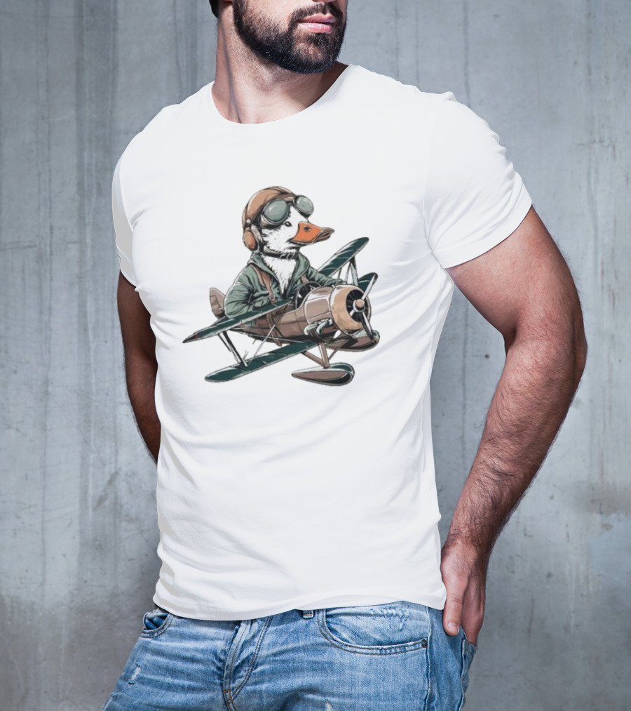 Aviator Duck Flying Vintage Airplane Pilot Softstyle T-Shirt