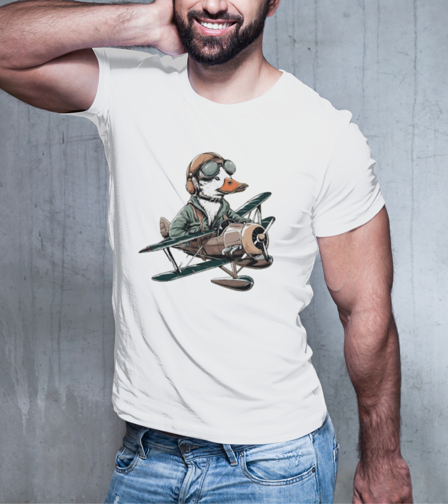 Aviator Duck Flying Vintage Airplane Pilot Softstyle T-Shirt