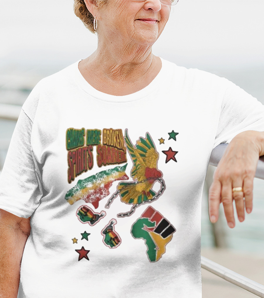 Chains Were Broken Spirits Soared Rasta Colors Fist Bird Stars T-Shirt