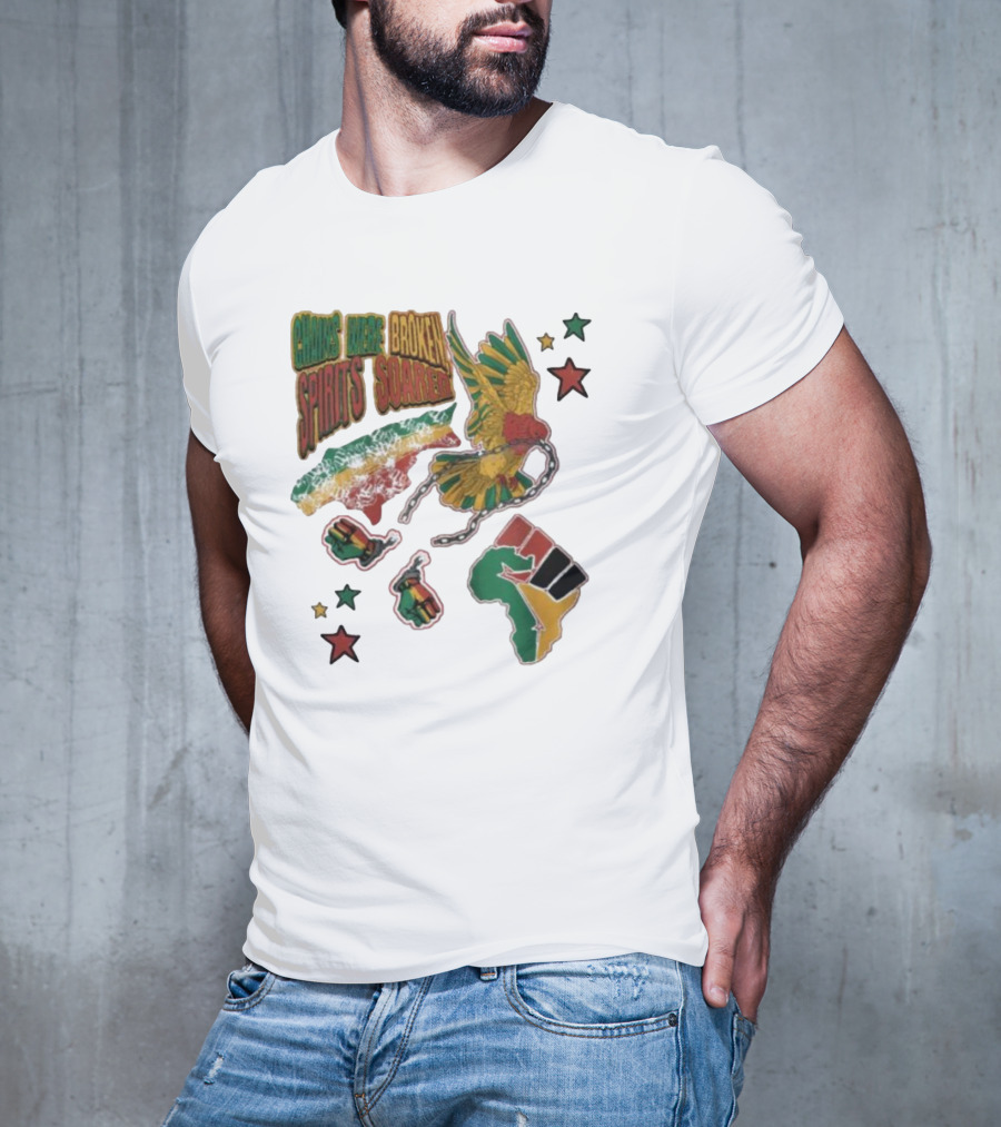 Chains Were Broken Spirits Soared Rasta Colors Fist Bird Stars T-Shirt