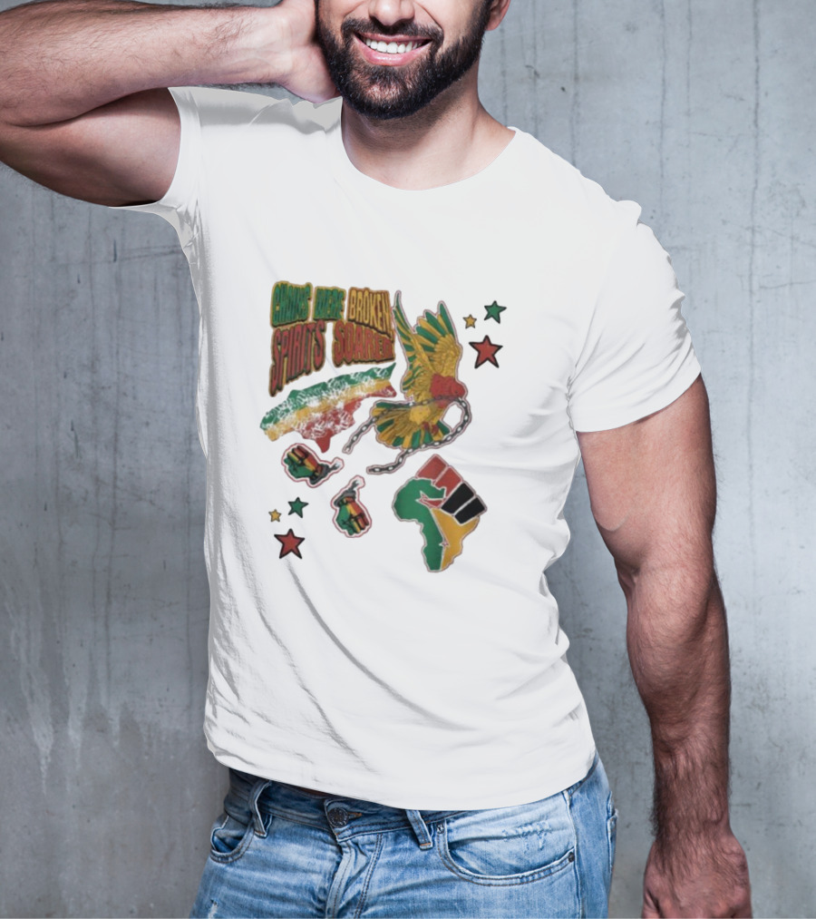 Chains Were Broken Spirits Soared Rasta Colors Fist Bird Stars T-Shirt