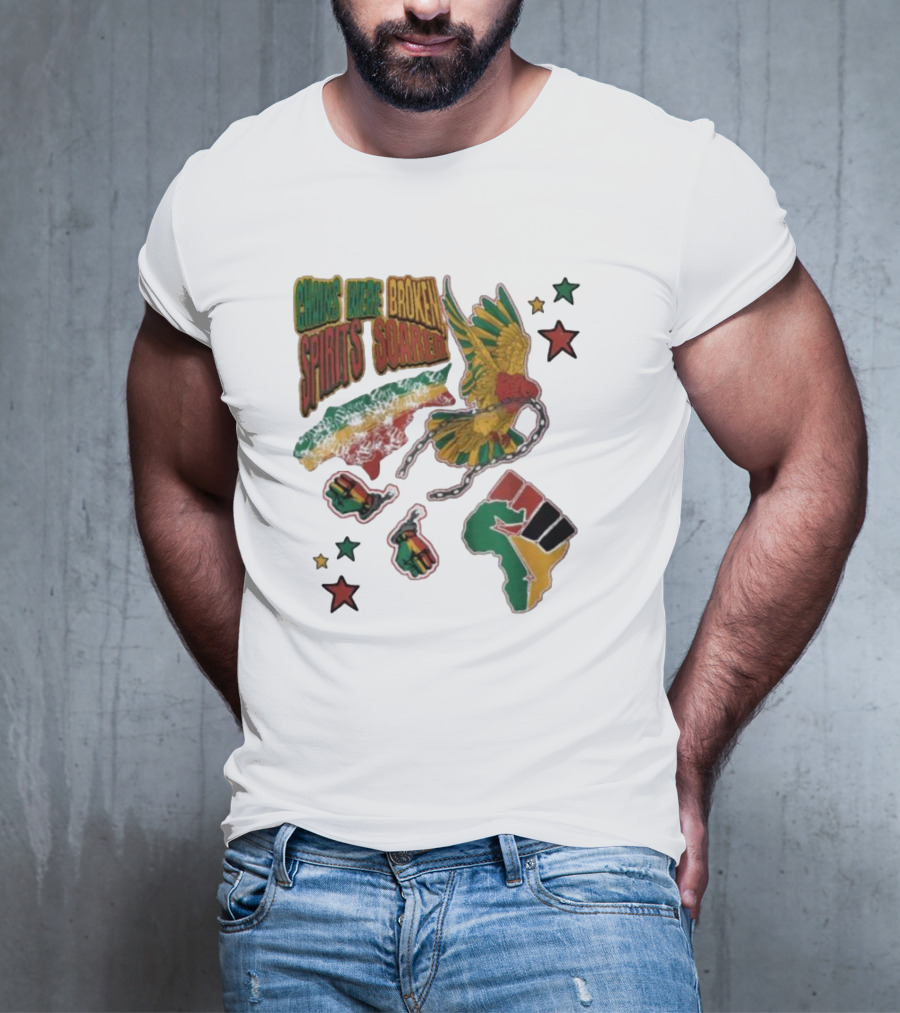 Chains Were Broken Spirits Soared Rasta Colors Fist Bird Stars T-Shirt