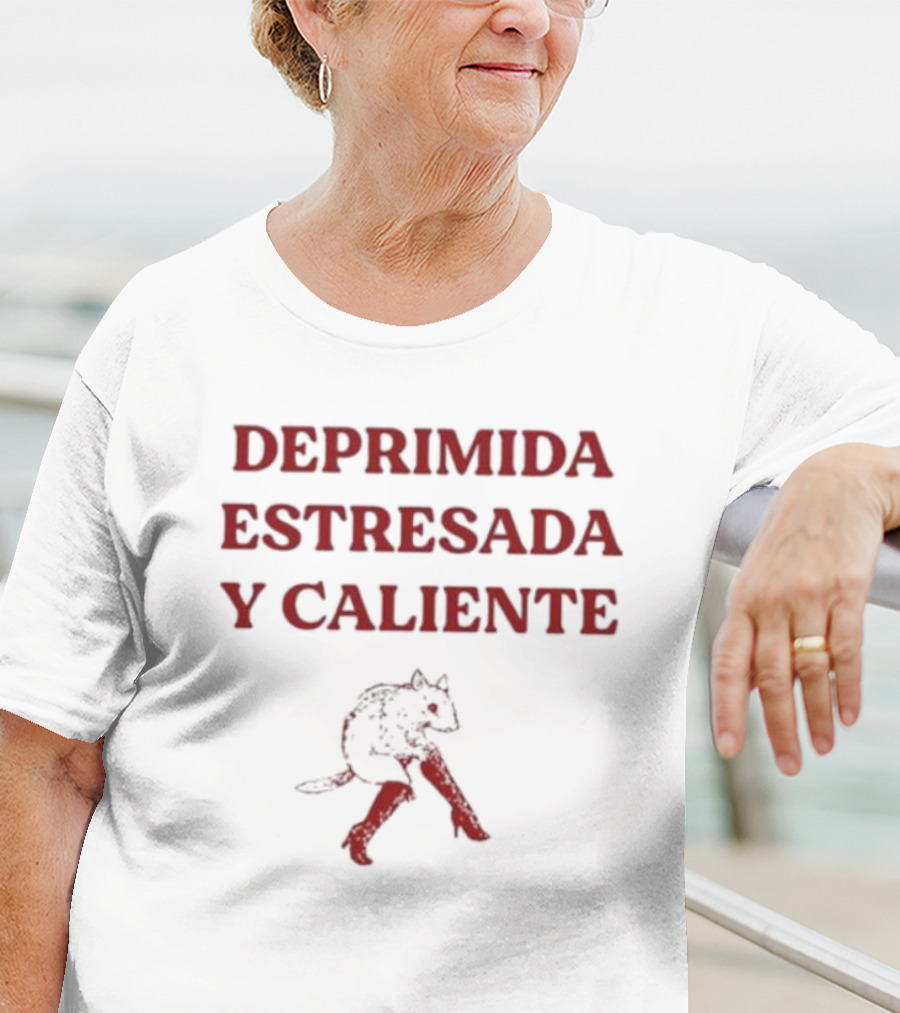 Deprimida Estresada Y Caliente Diablo Mujer Iconografía Roja T-Shirt