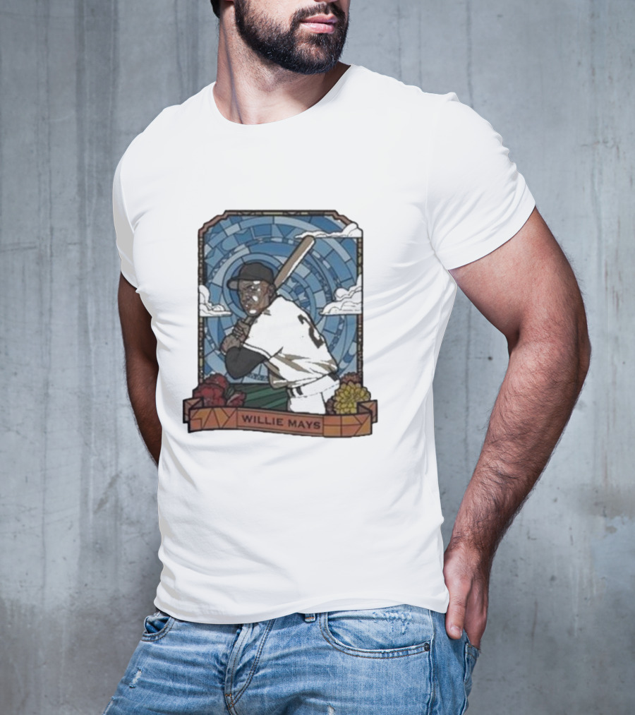 Willie Mays Giants Baseball Player With Bat And Clouds T-Shirt