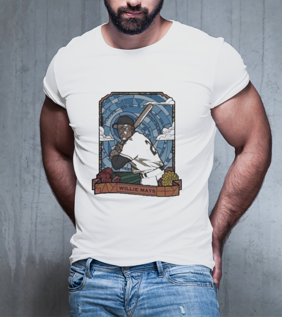 Willie Mays Giants Baseball Player With Bat And Clouds T-Shirt