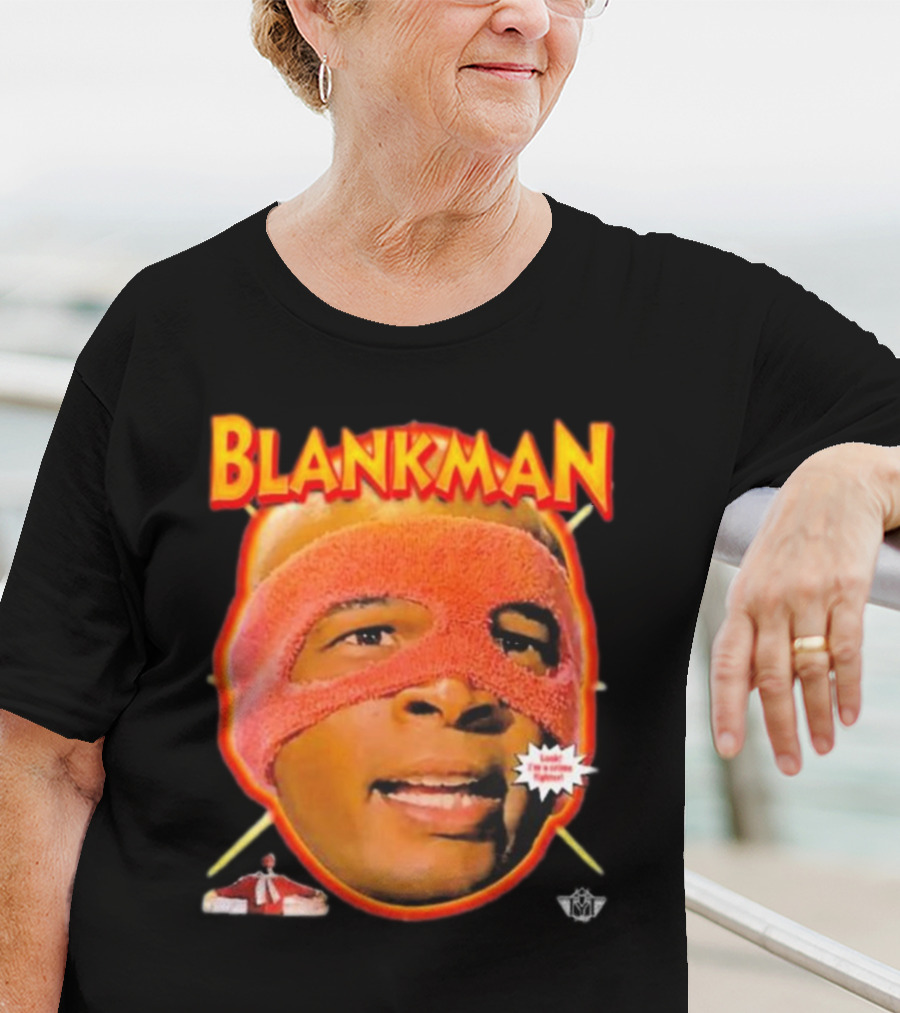 Blankman Heroic Arrival To Save Your Butt With Iconic Masked Superhero Image T-Shirt