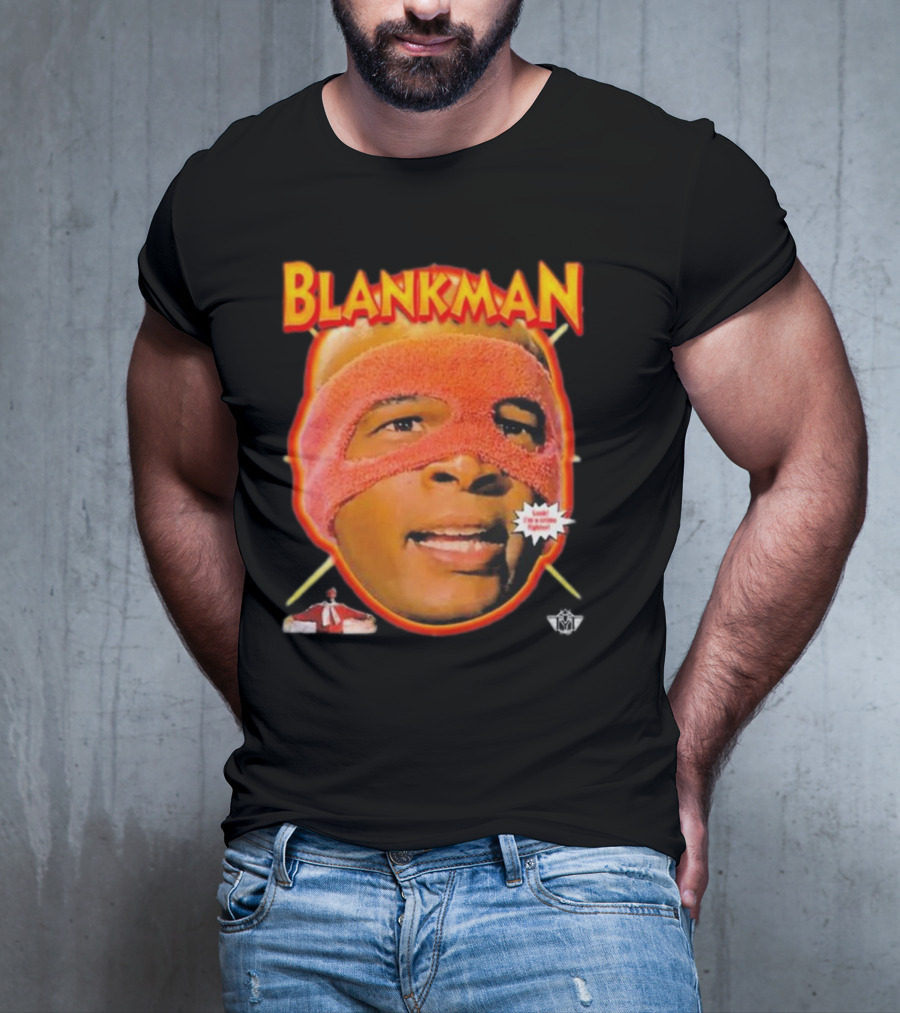 Blankman Heroic Arrival To Save Your Butt With Iconic Masked Superhero Image T-Shirt