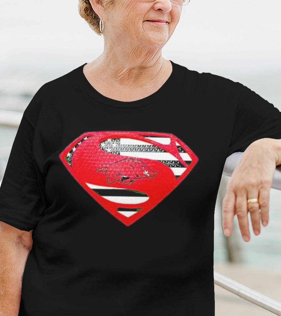 Arkansas Razorbacks Superman Logo With USA Flag Colors T-Shirt
