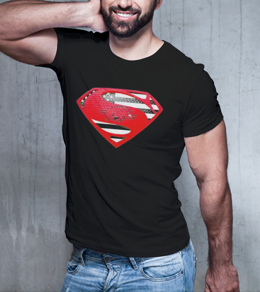 Arkansas Razorbacks Superman Logo With USA Flag Colors T-Shirt