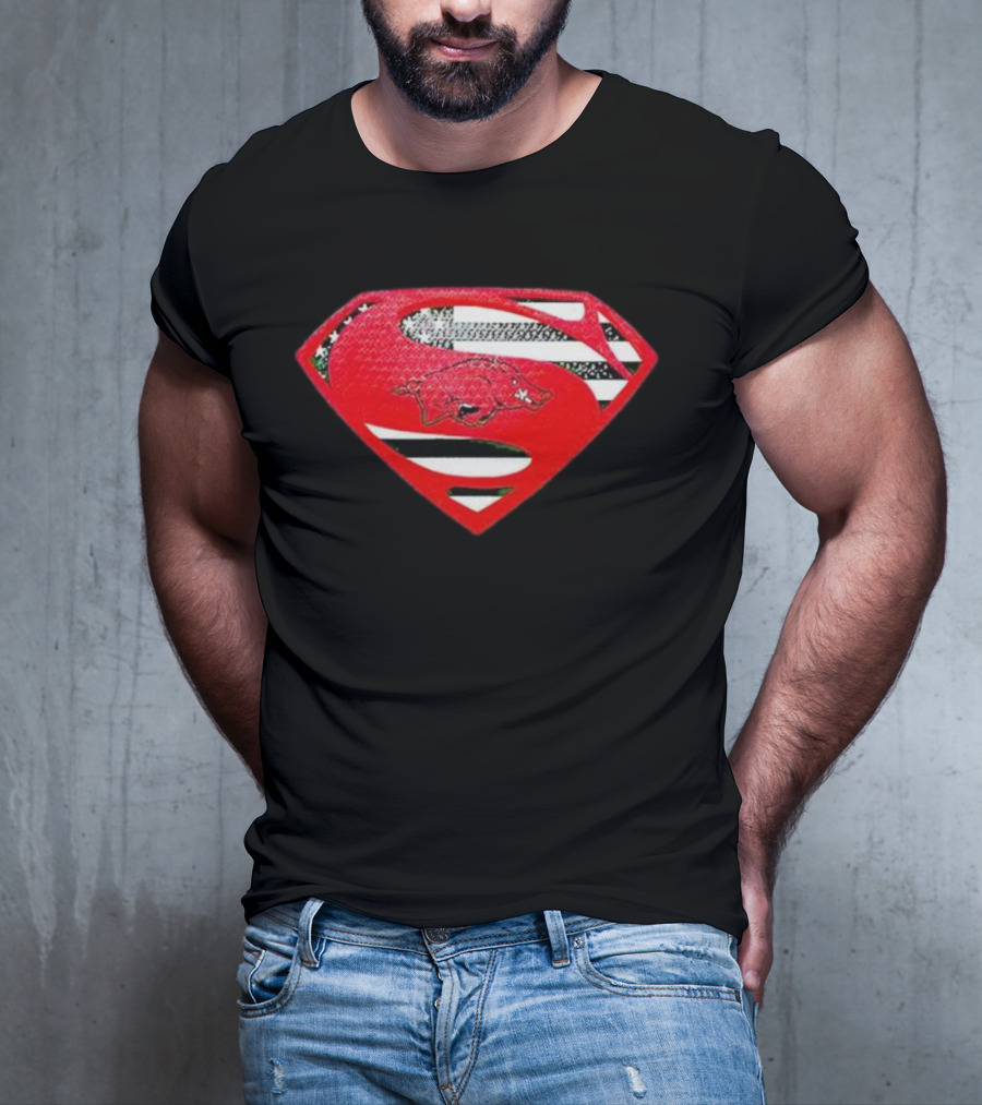 Arkansas Razorbacks Superman Logo With USA Flag Colors T-Shirt