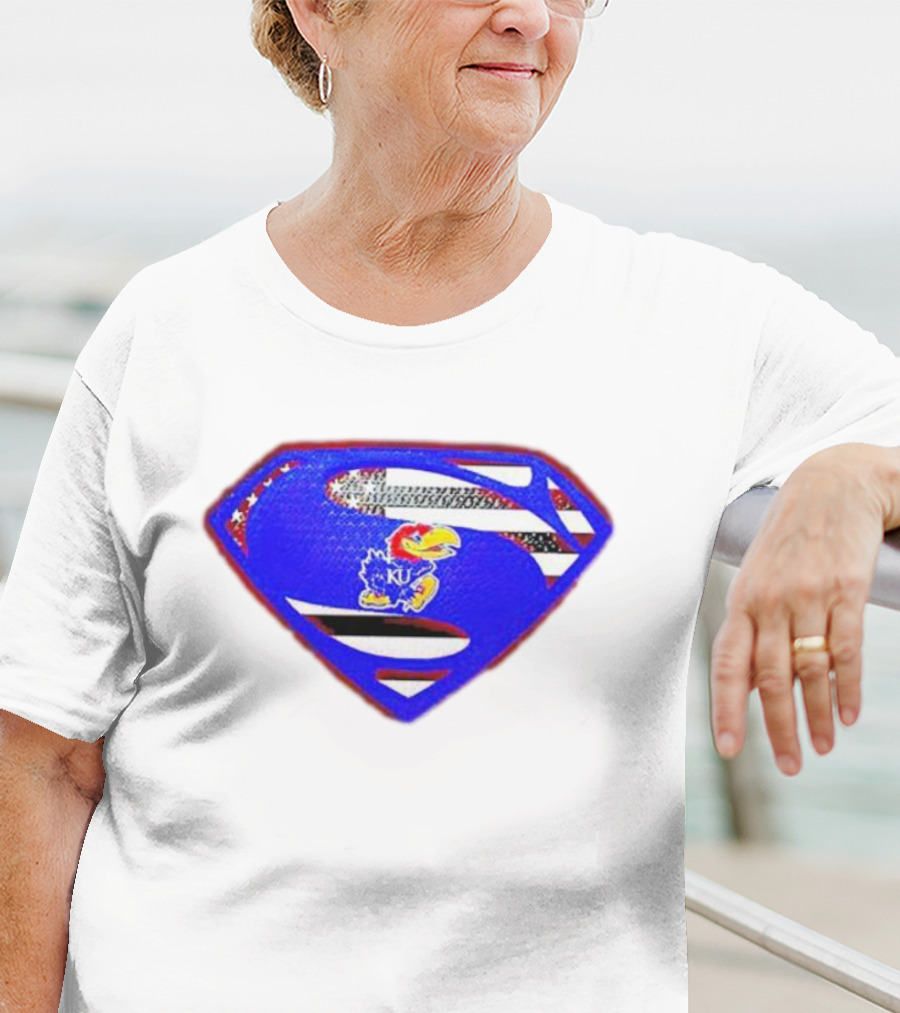 Kansas Jayhawks Superman Logo With USA Flag T-Shirt