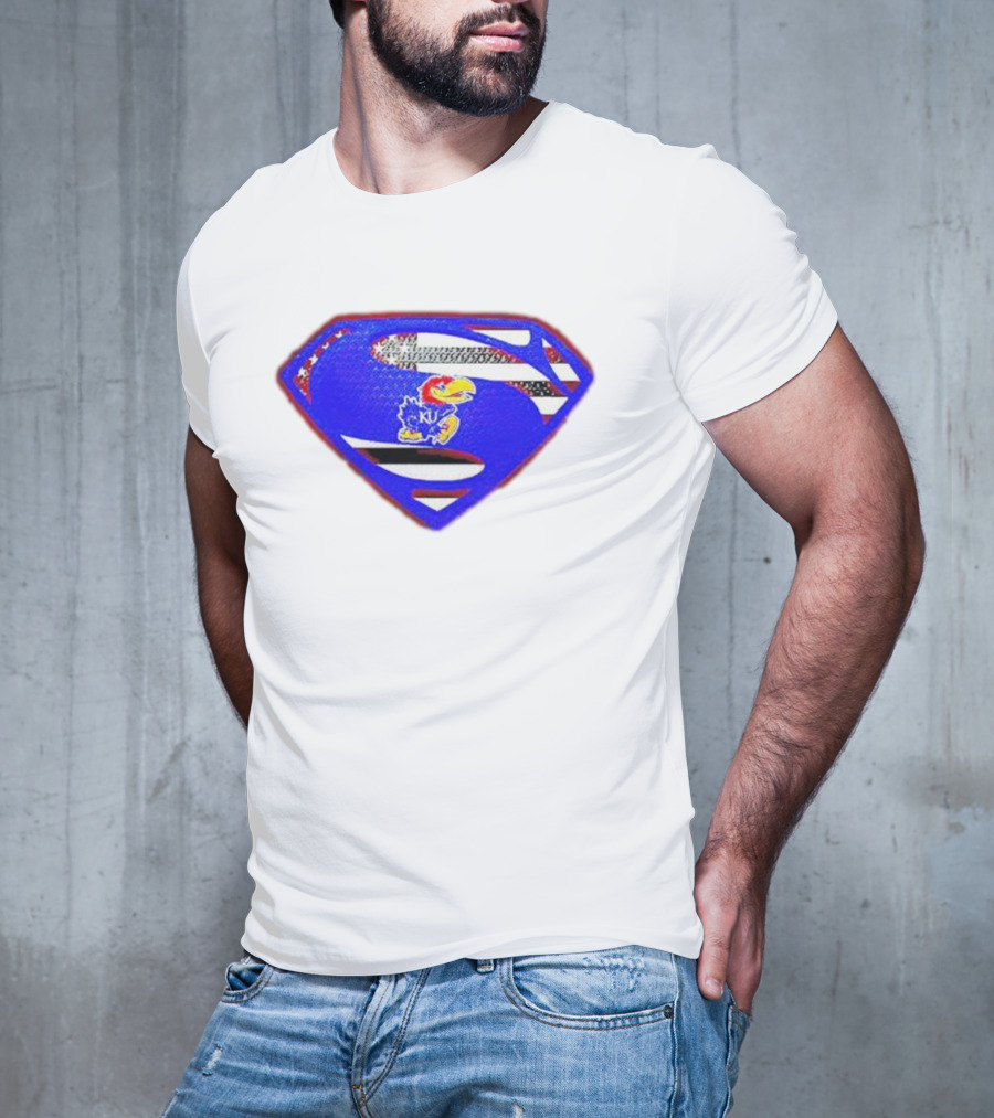 Kansas Jayhawks Superman Logo With USA Flag T-Shirt