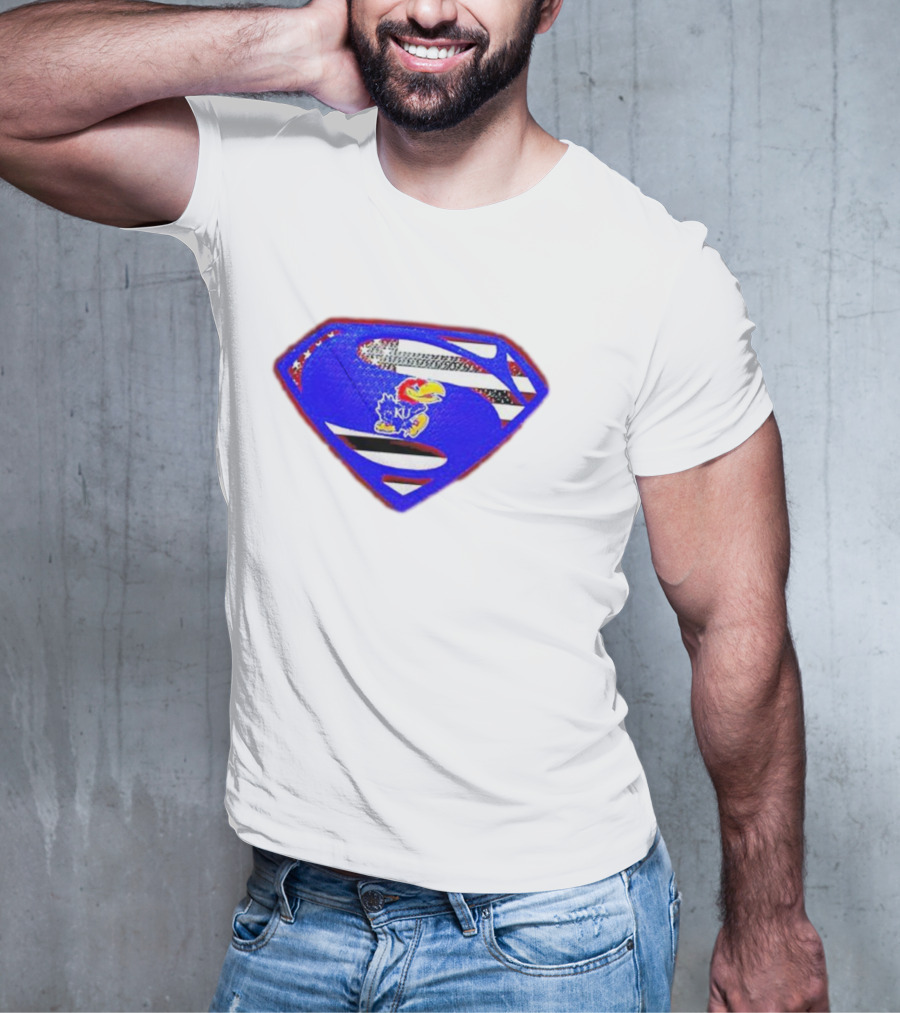 Kansas Jayhawks Superman Logo With USA Flag T-Shirt