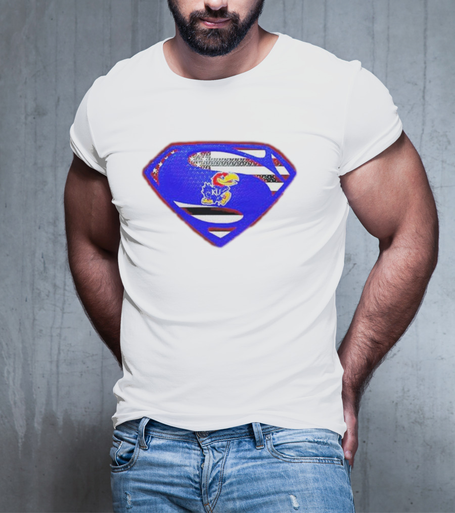Kansas Jayhawks Superman Logo With USA Flag T-Shirt