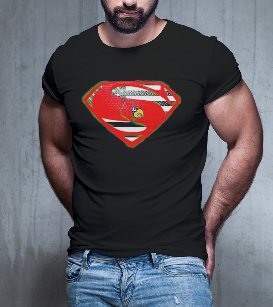 Superman Logo Louisville Cardinals USA Flag Fusion T-Shirt