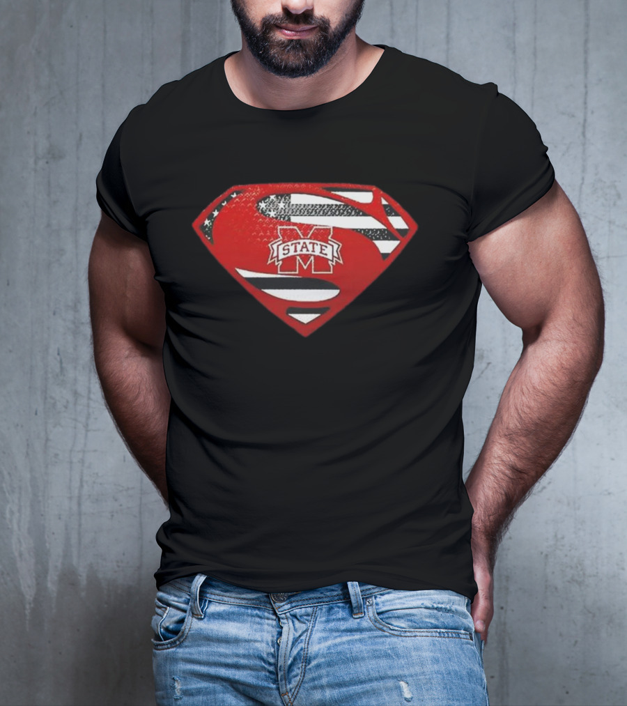 Usa Flag Mississippi State Bulldogs Superman Shield T-Shirt