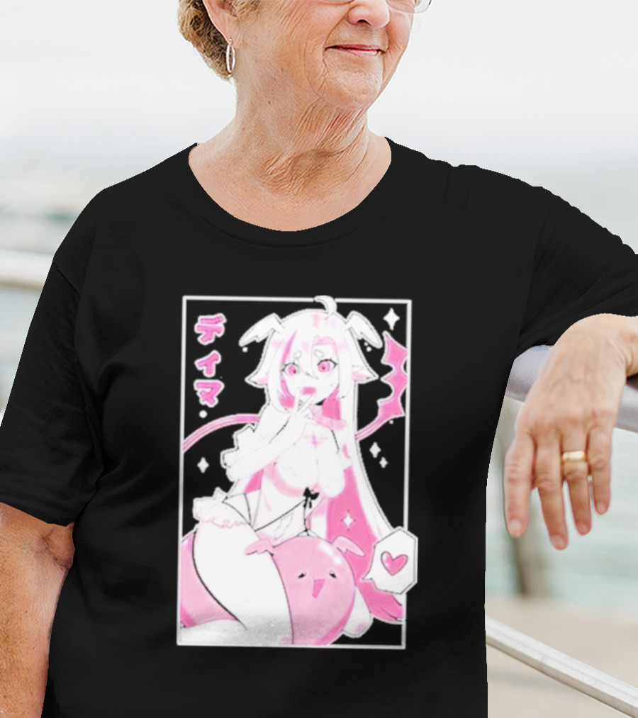 Uwumarket Dimatheduchess Thigh Love Pink Anime Character With Heart And Japanese Text T-Shirt