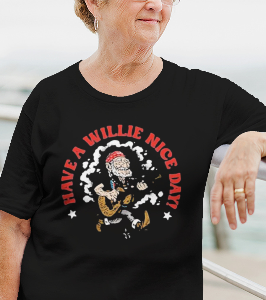Have A Willie Nice Day Cartoon Guitarist With Bandana T-Shirt