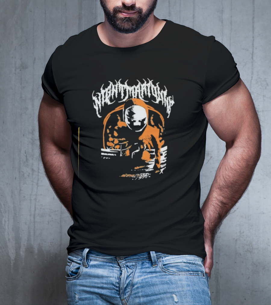 Nightmarionne Horror Puppet Creepy Mask Orange Black T-Shirt
