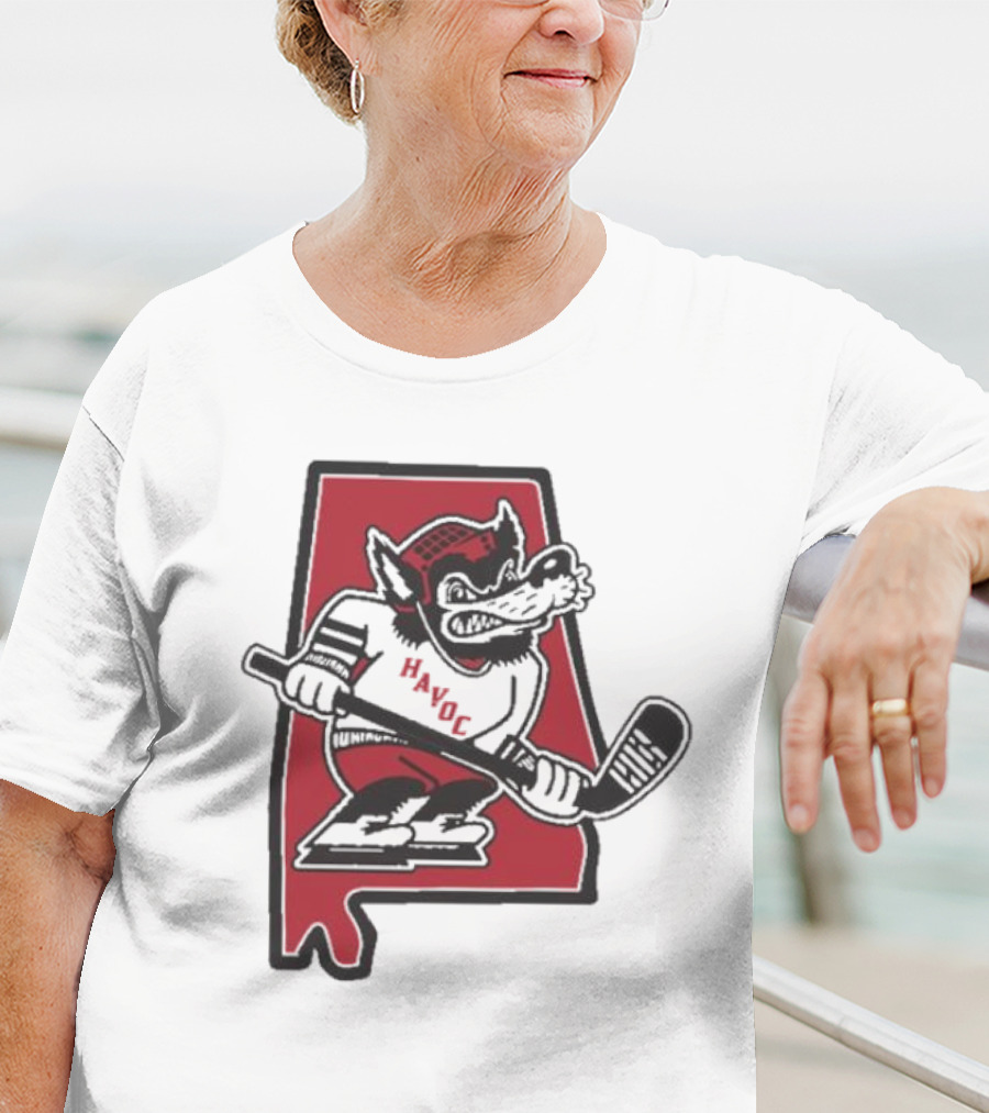 Havoc Retro Wolf Hockey Red Alabama Outline T-Shirt