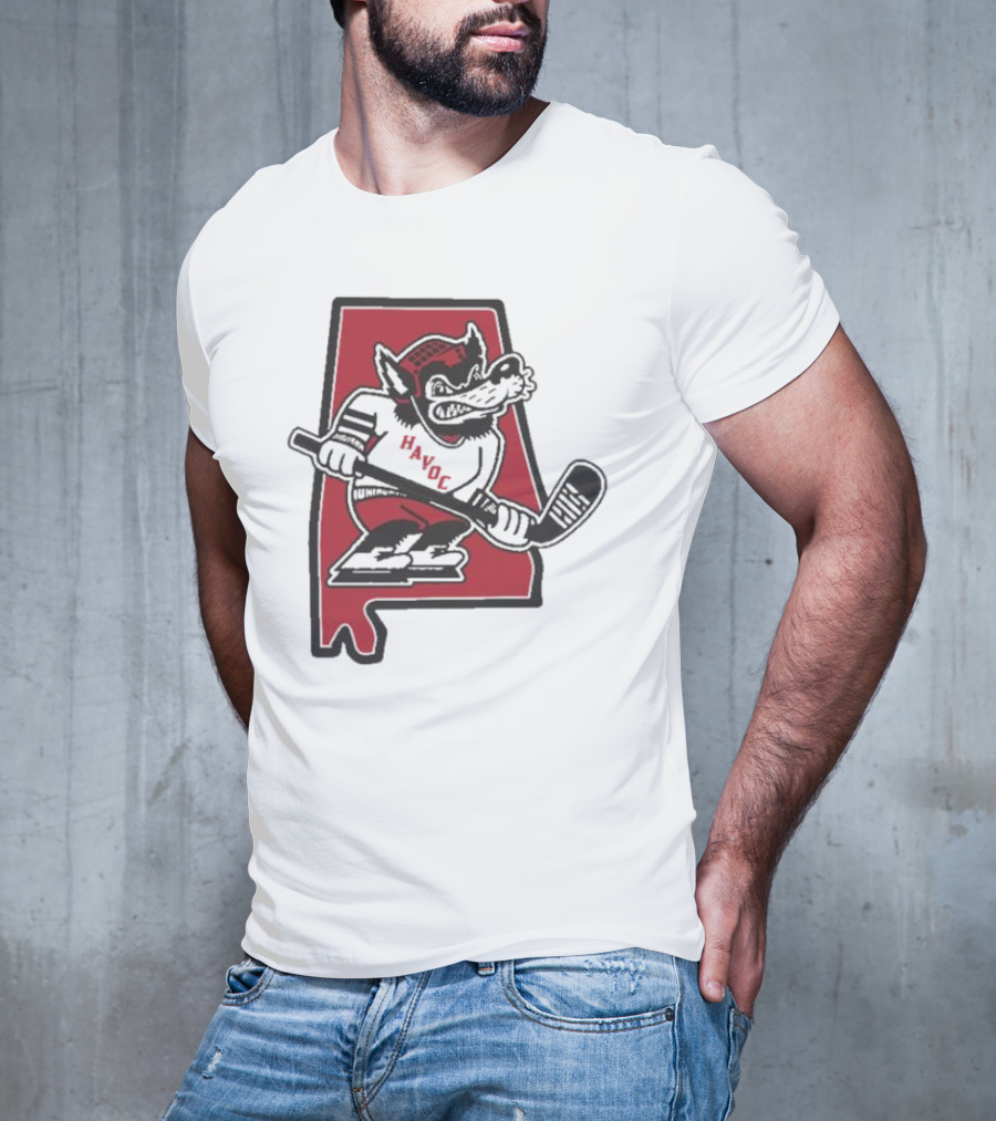 Havoc Retro Wolf Hockey Red Alabama Outline T-Shirt