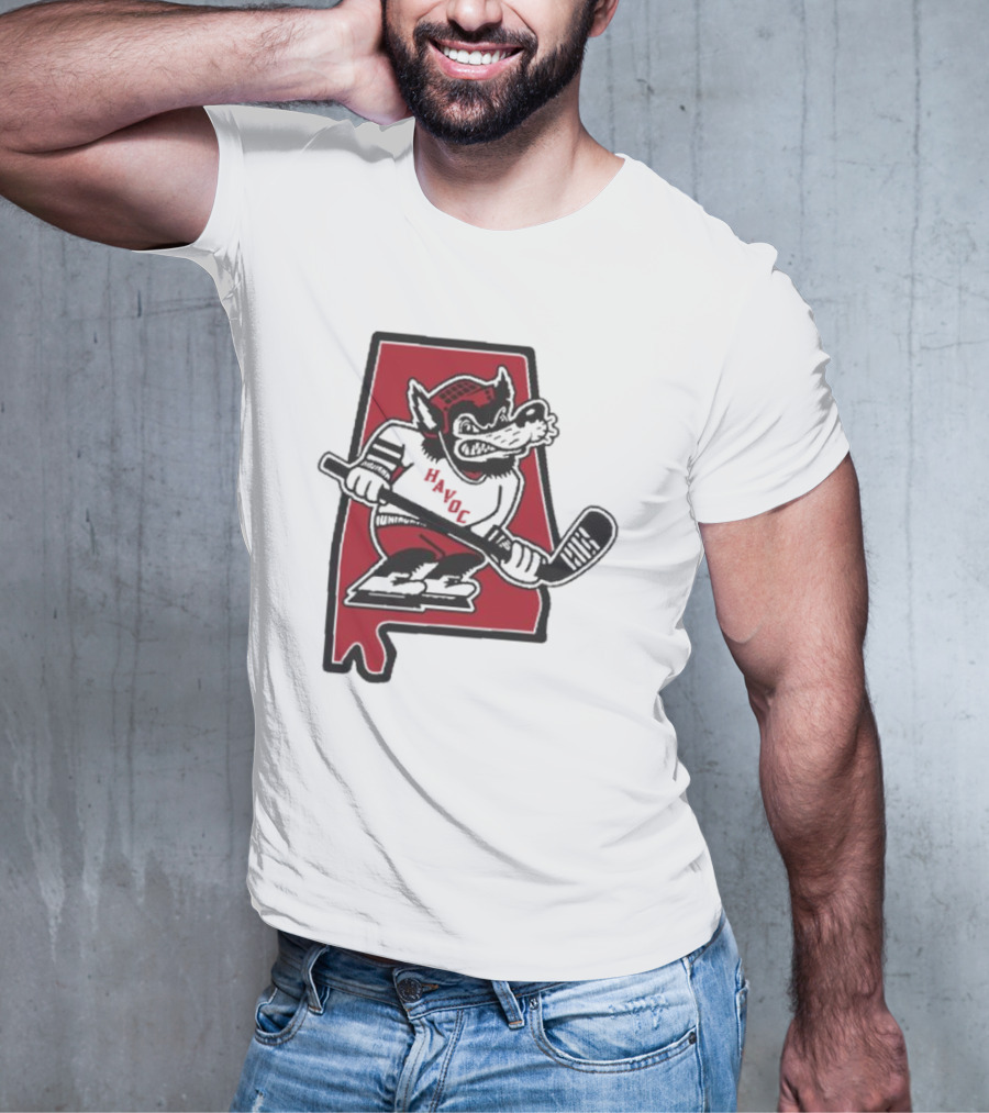 Havoc Retro Wolf Hockey Red Alabama Outline T-Shirt
