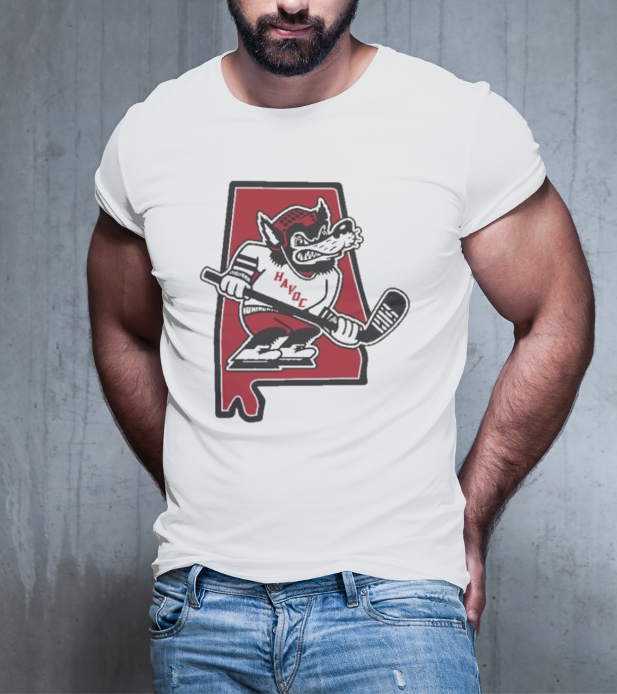 Havoc Retro Wolf Hockey Red Alabama Outline T-Shirt