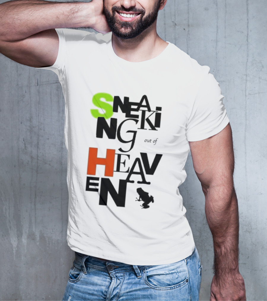 Sneaking Out Of Heaven Frog In Neon And Orange Letters T-Shirt