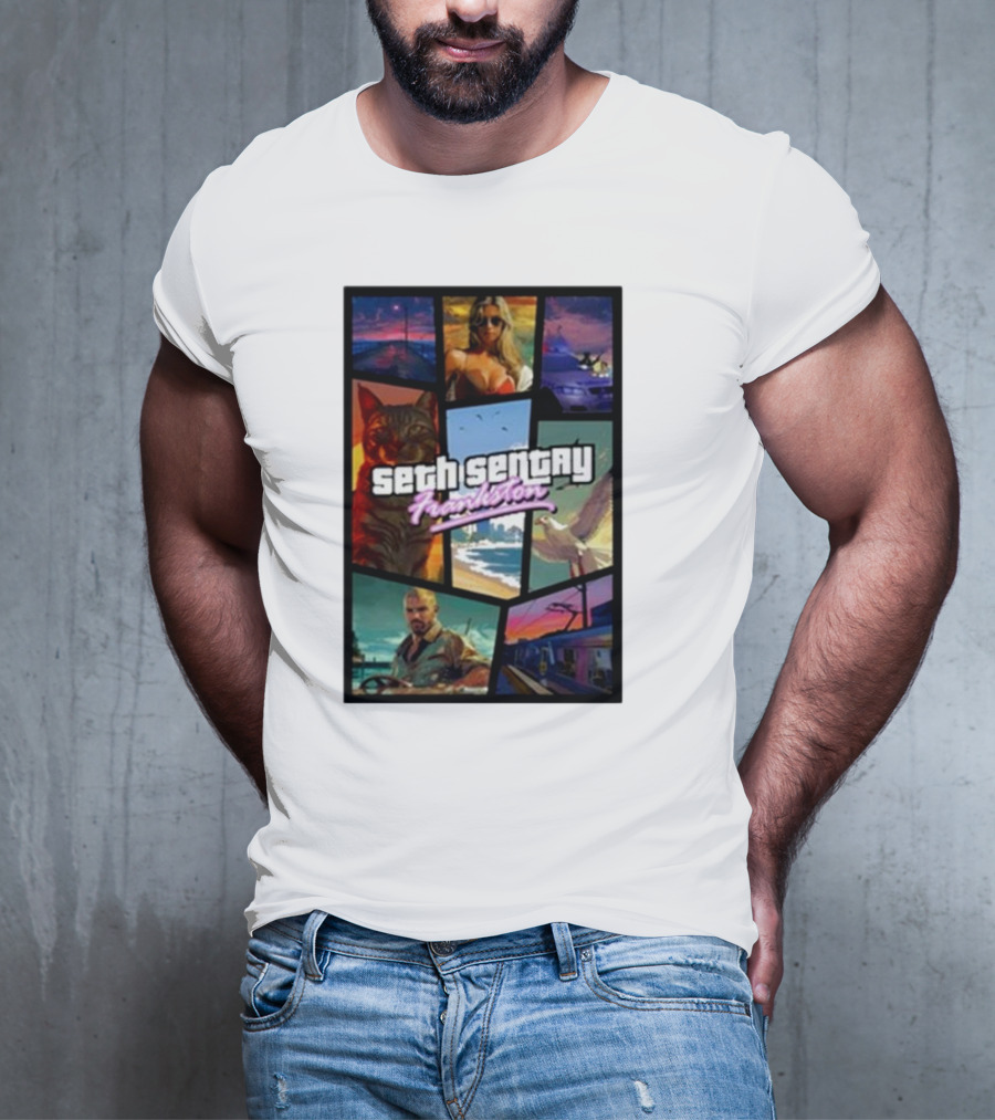 Seth Sentry Frankston GTA Style Art With Cat And City Scenes T-Shirt