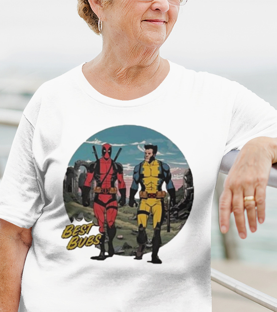 The Streamr Nerdriot Best Bubs Deadpool Wolverine Walking Scene T-Shirt