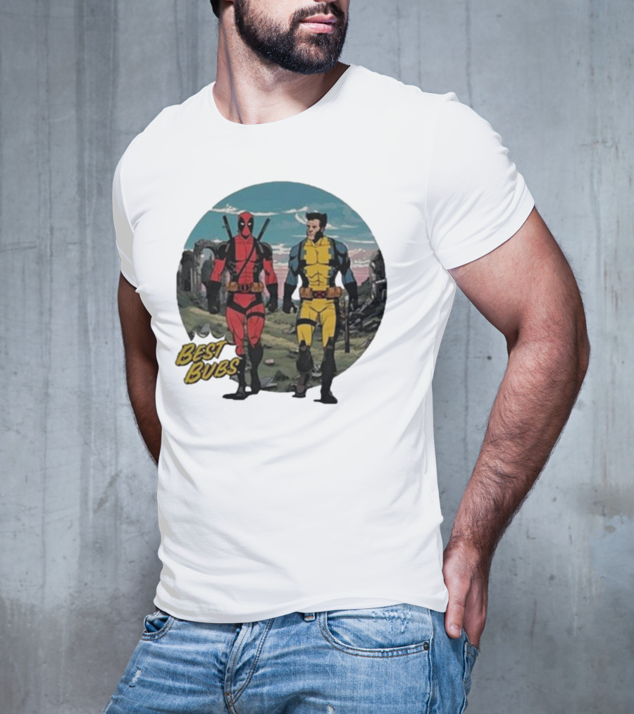 The Streamr Nerdriot Best Bubs Deadpool Wolverine Walking Scene T-Shirt