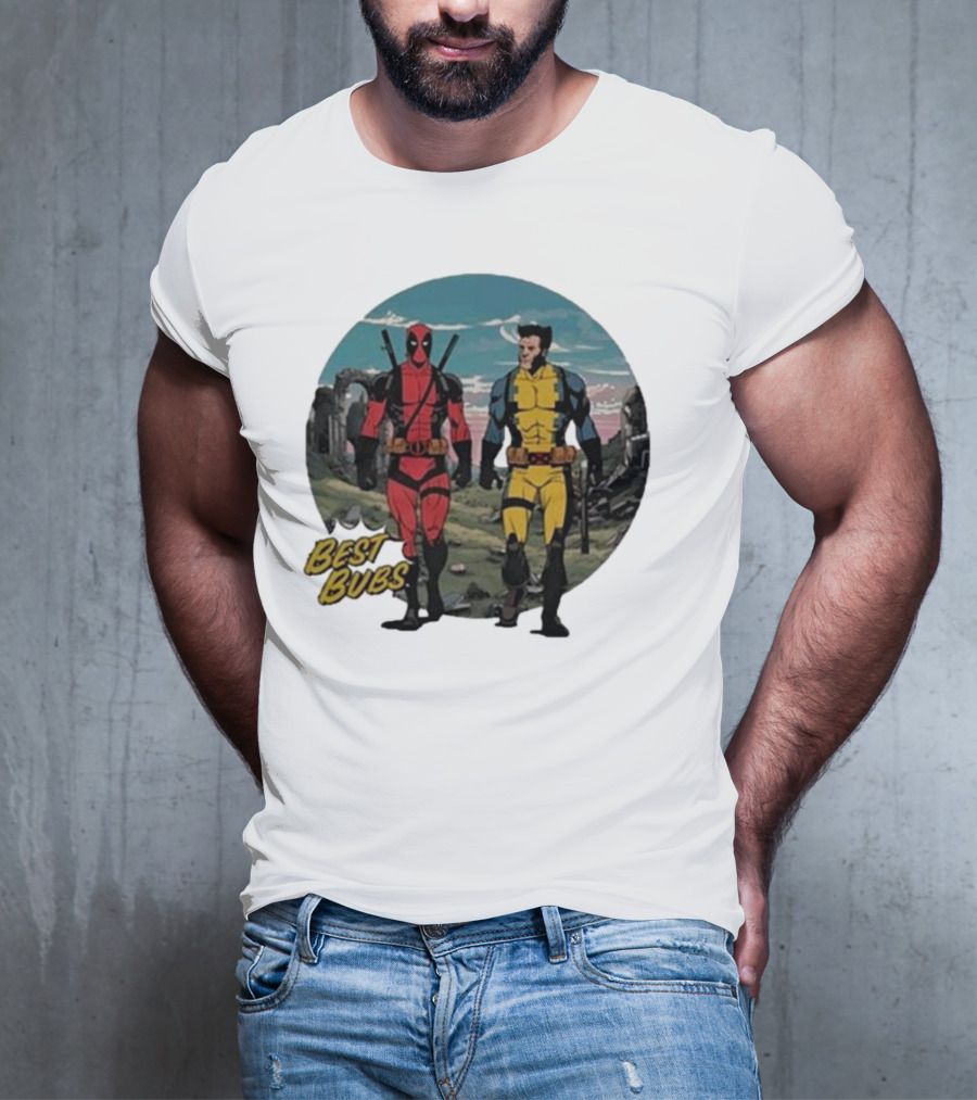 The Streamr Nerdriot Best Bubs Deadpool Wolverine Walking Scene T-Shirt