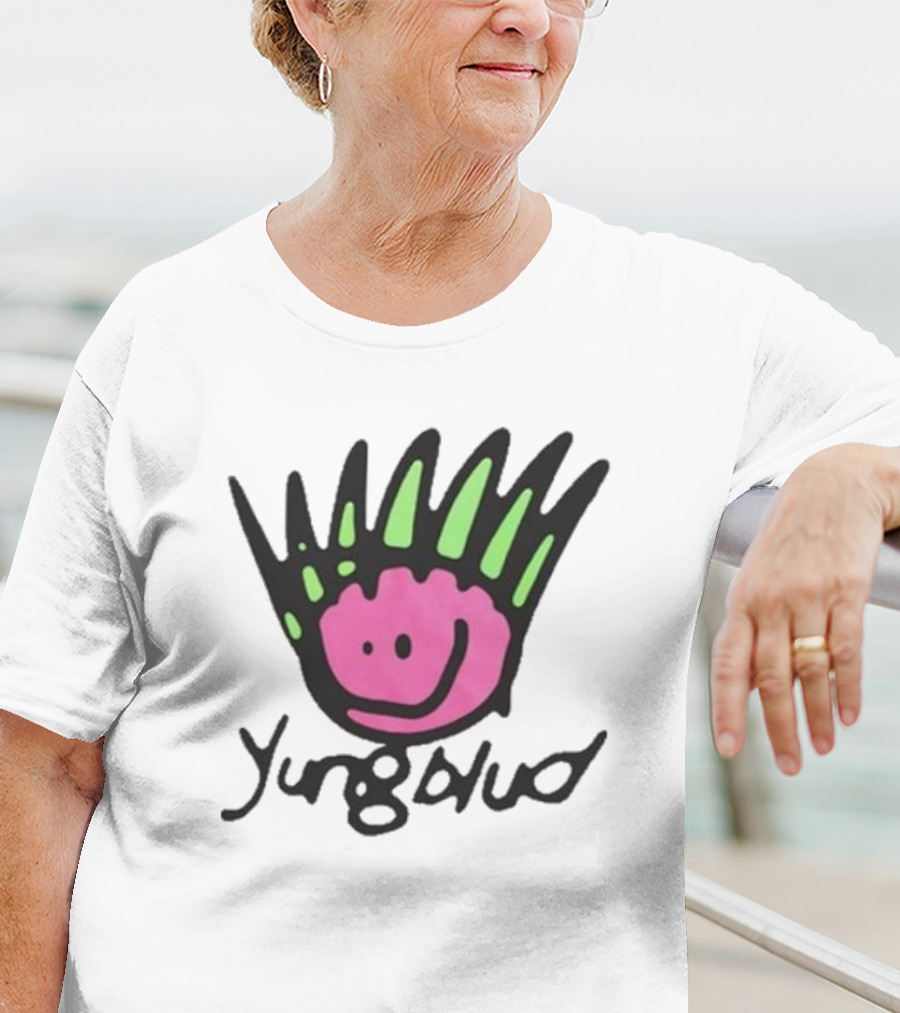 Yungblud Be Fookin Happy Pink Smiley Face With Green Spikes T-Shirt
