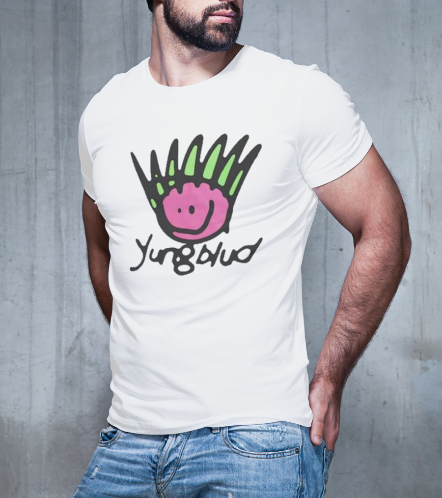 Yungblud Be Fookin Happy Pink Smiley Face With Green Spikes T-Shirt