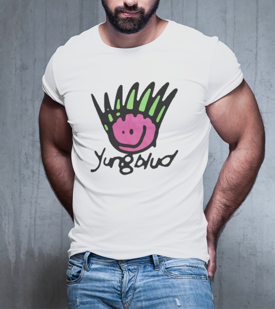 Yungblud Be Fookin Happy Pink Smiley Face With Green Spikes T-Shirt