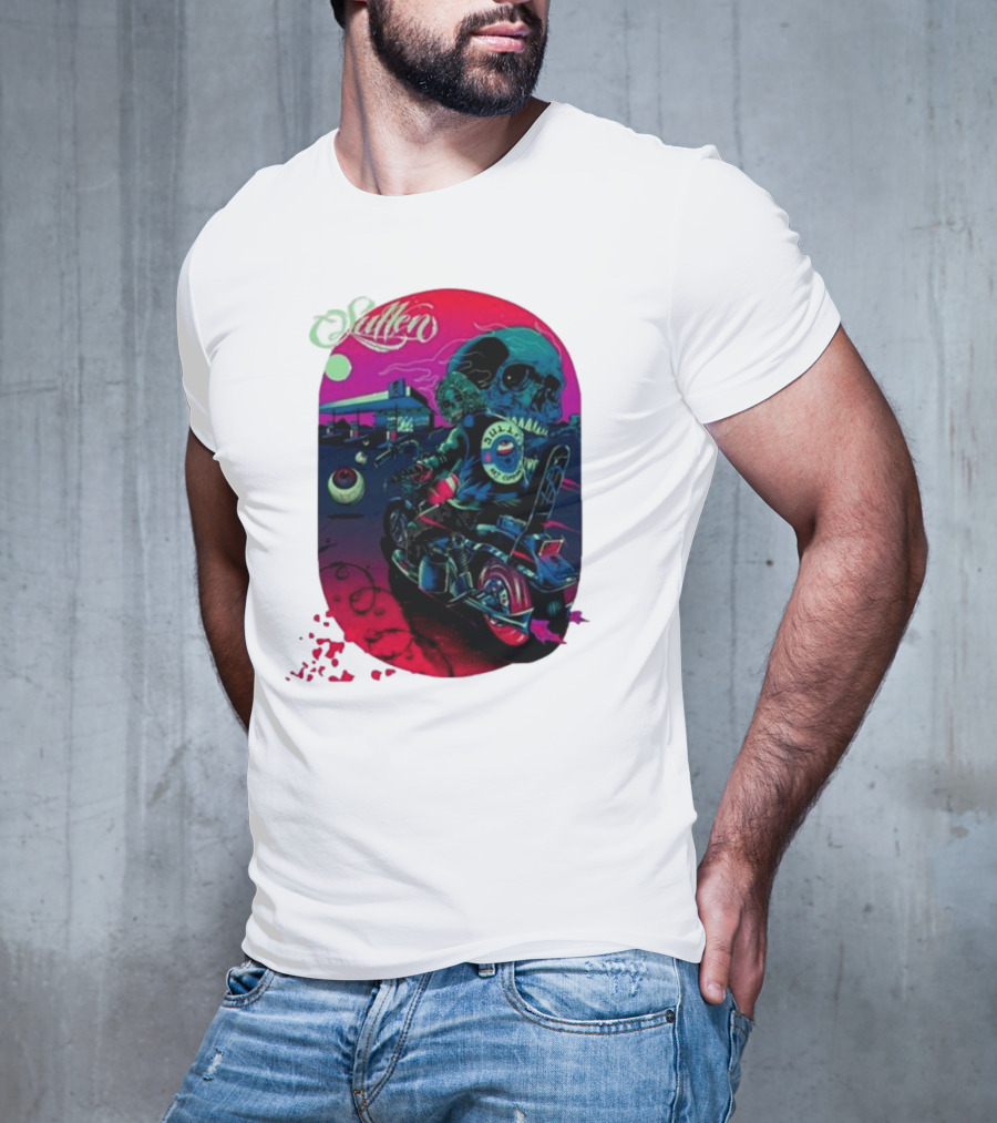 Tkslowskill Sullen Skull Rider Neon Vibes T-Shirt
