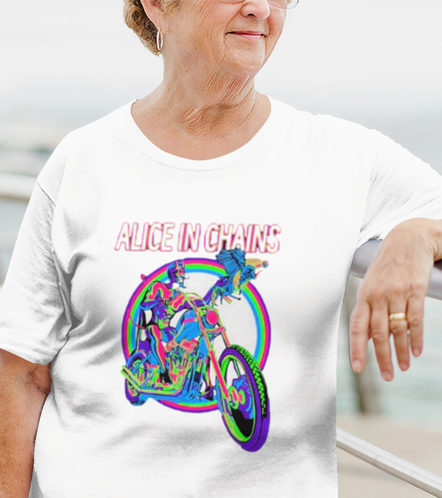 Alice In Chains Psychedelic Devil On Chopper With Bird T-Shirt