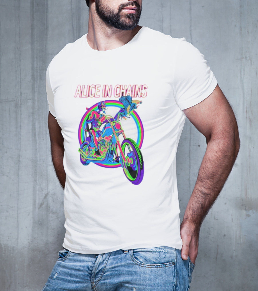 Alice In Chains Psychedelic Devil On Chopper With Bird T-Shirt