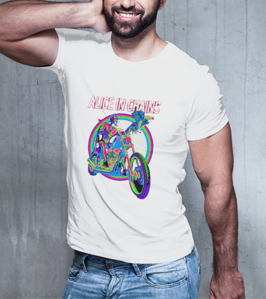 Alice In Chains Psychedelic Devil On Chopper With Bird T-Shirt