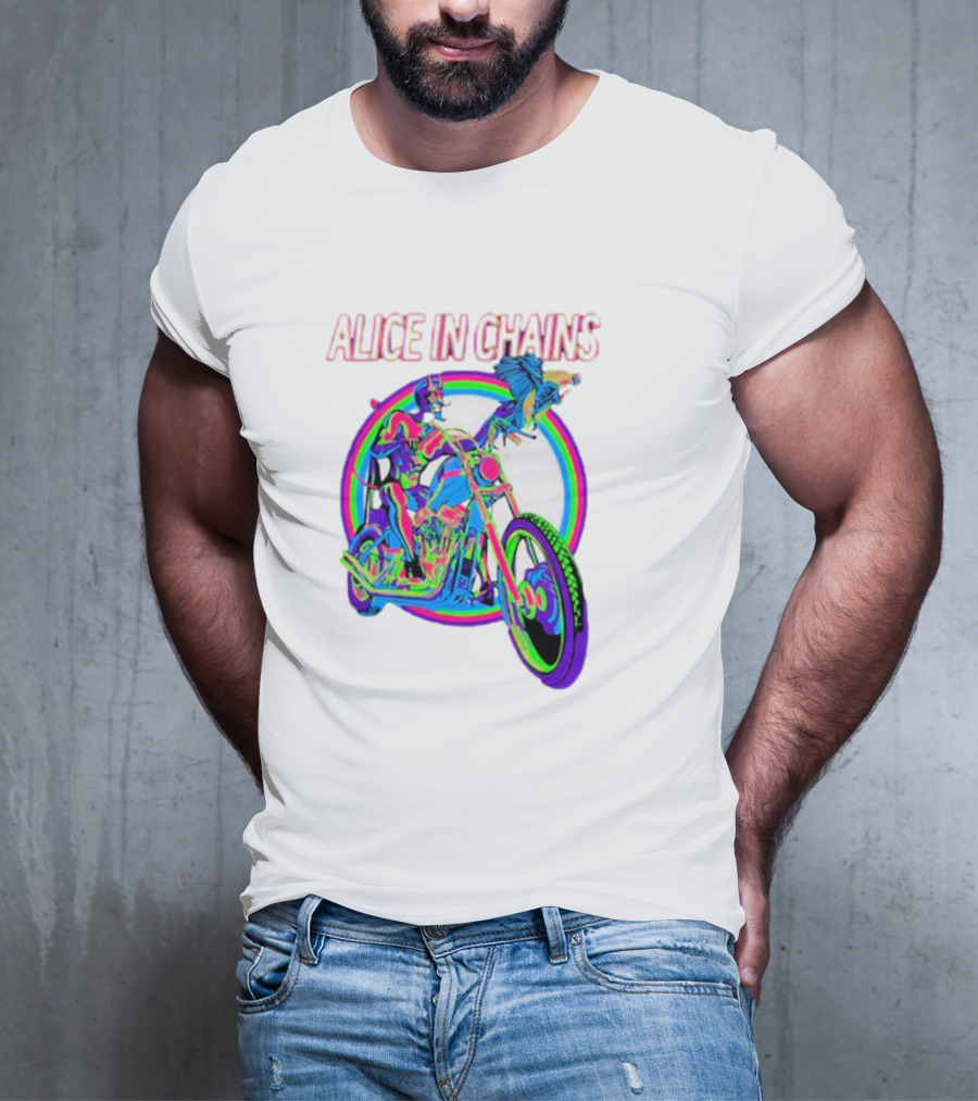 Alice In Chains Psychedelic Devil On Chopper With Bird T-Shirt