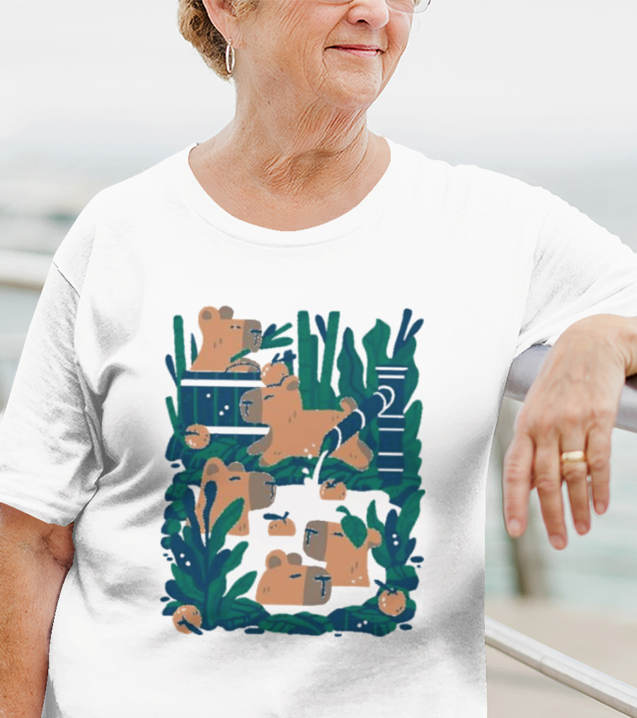 Bamboo Bath Bear Family Relaxing Amidst Greenery T-Shirt