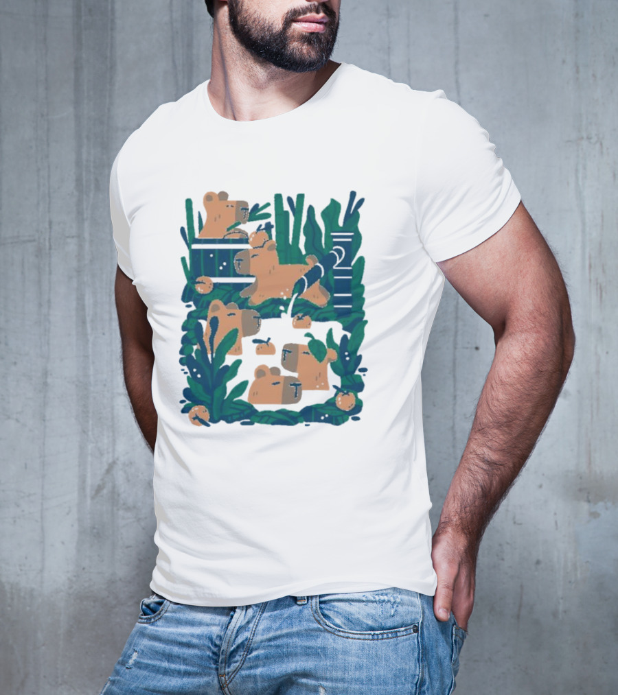 Bamboo Bath Bear Family Relaxing Amidst Greenery T-Shirt