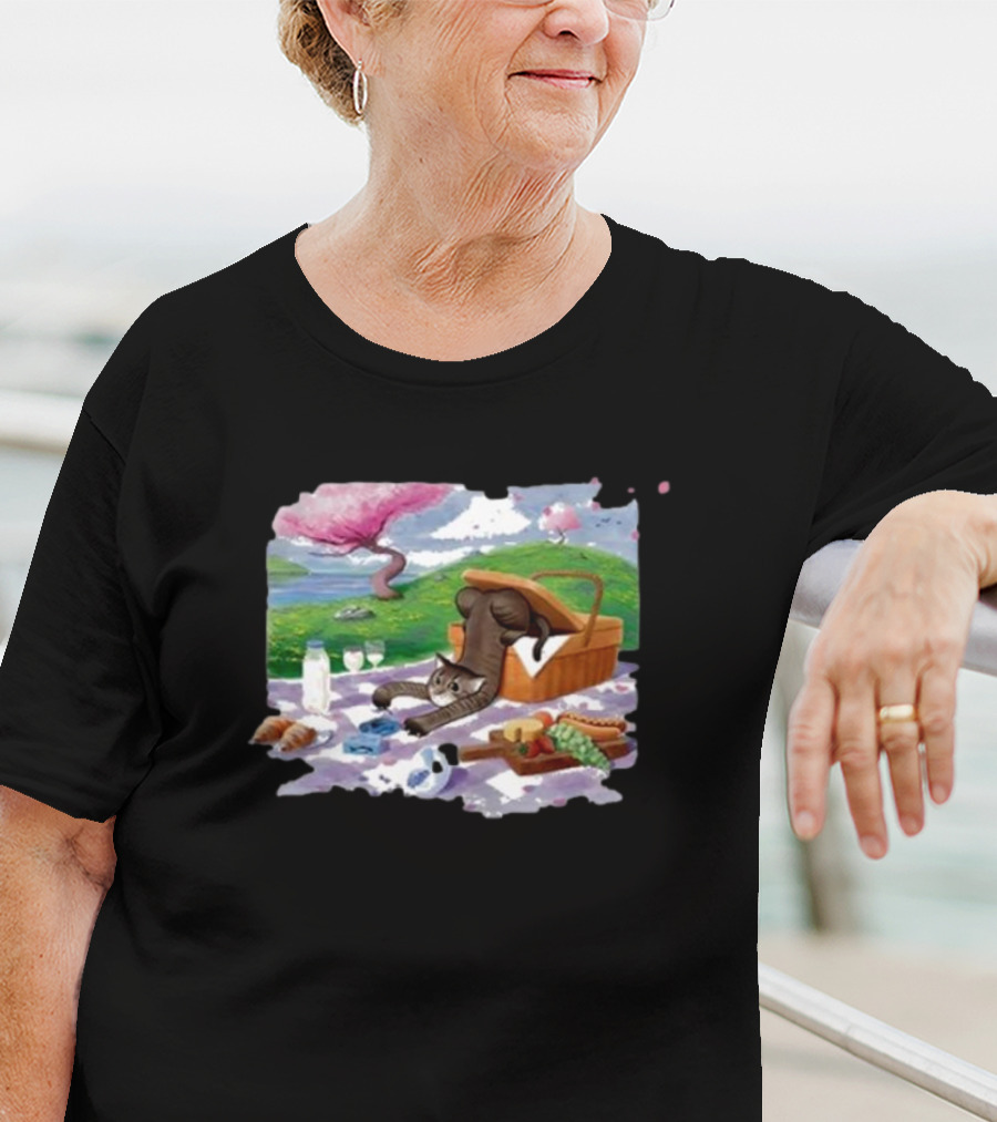 Bim Bim Drew Gooden Picnic Cat Basket Scene T-Shirt