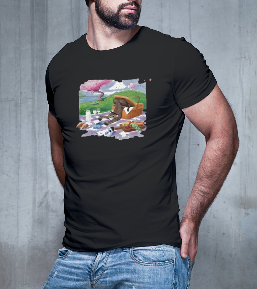 Bim Bim Drew Gooden Picnic Cat Basket Scene T-Shirt
