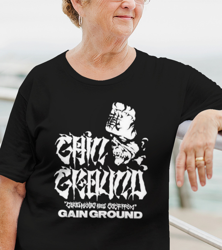 Gain Ground Grinning And Coffin Logo With Skull And Fist T-Shirt
