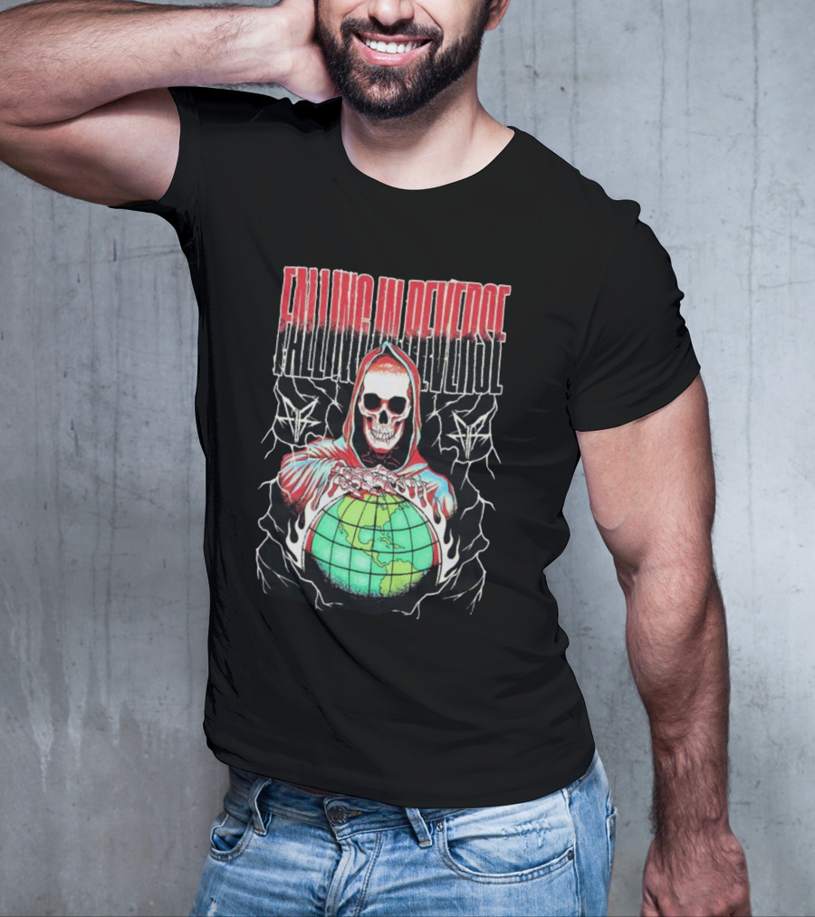 Falling In Reverse Skull Hood Globe T-Shirt