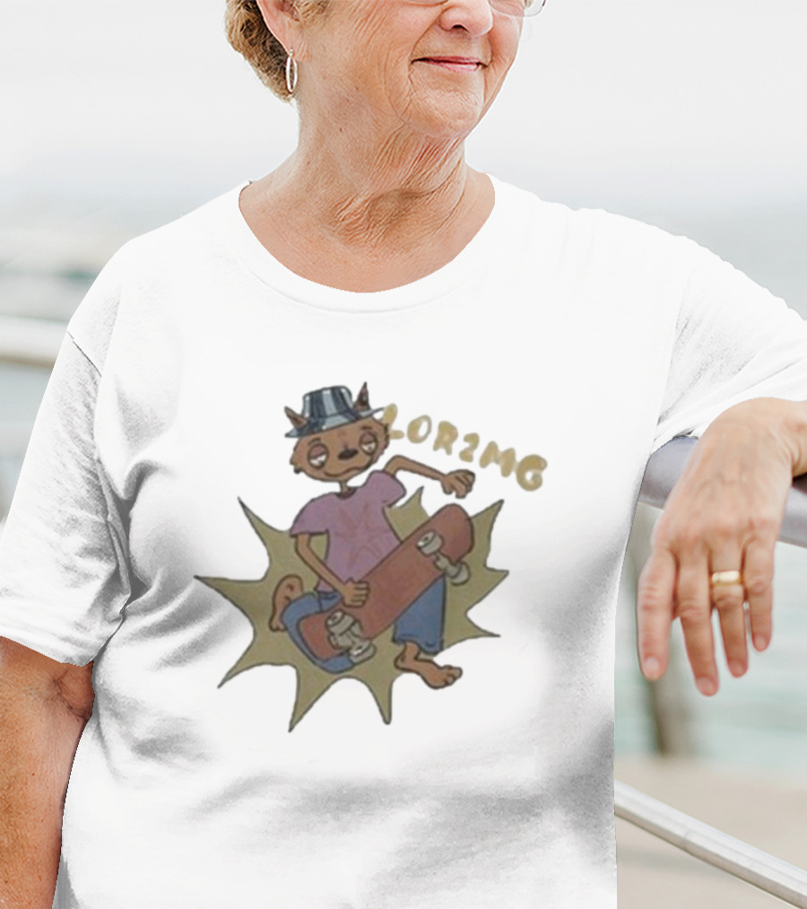 Lor2mg Cartoon Cat Skater In Hat T-Shirt