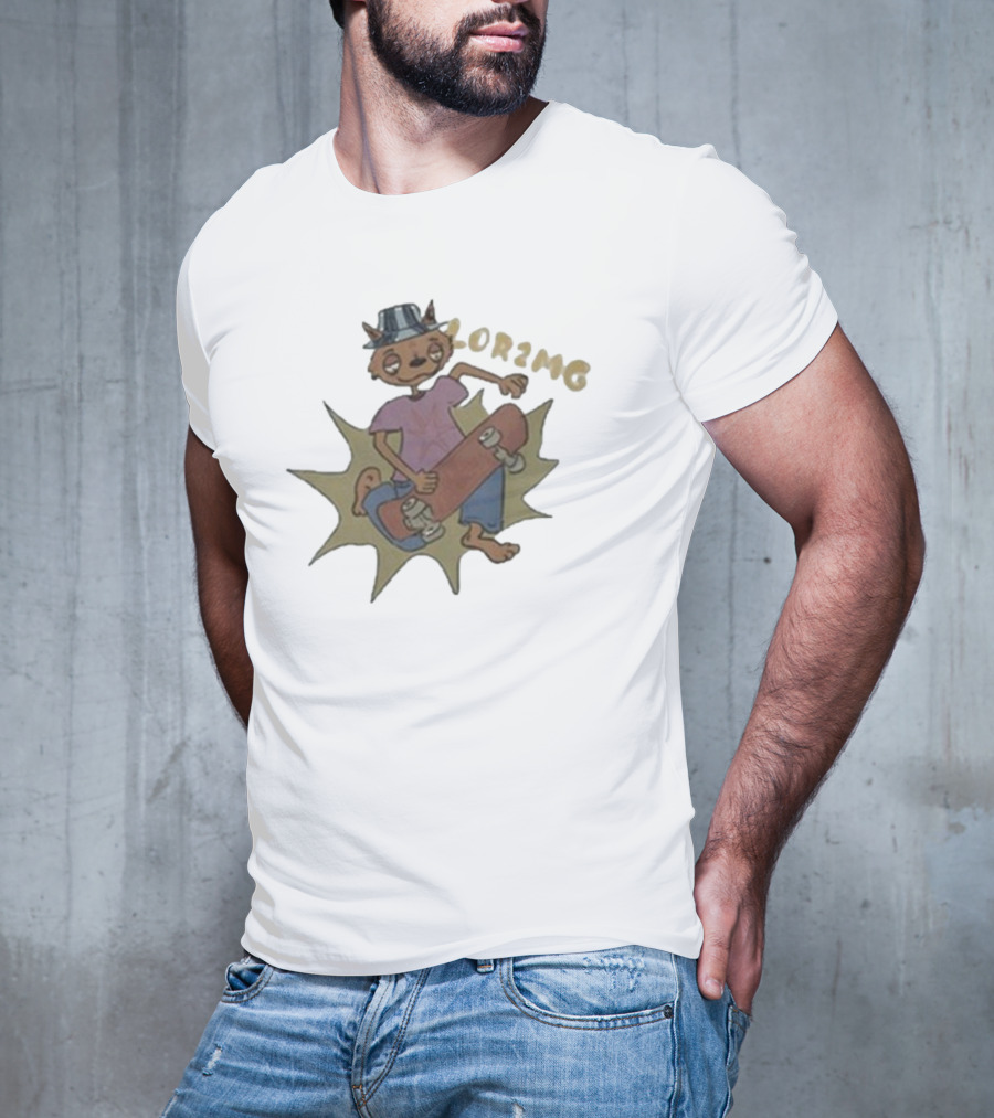 Lor2mg Cartoon Cat Skater In Hat T-Shirt