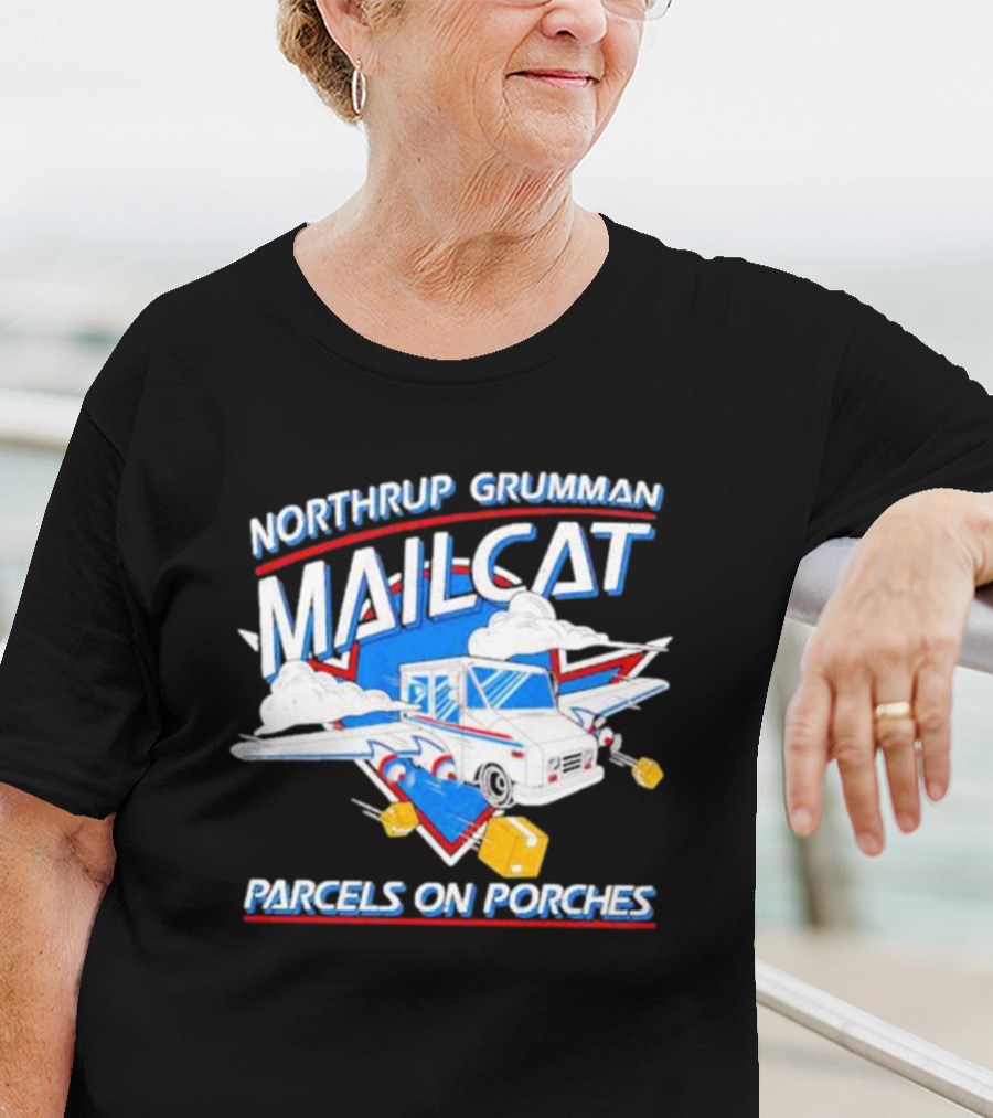 Northrup Grumman Mailcat Parcels On Porches Delivery Truck Clouds T-Shirt