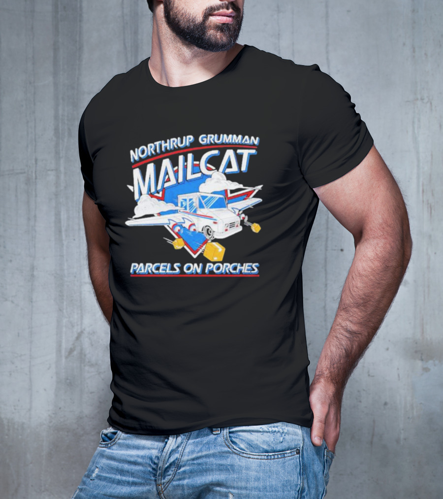 Northrup Grumman Mailcat Parcels On Porches Delivery Truck Clouds T-Shirt